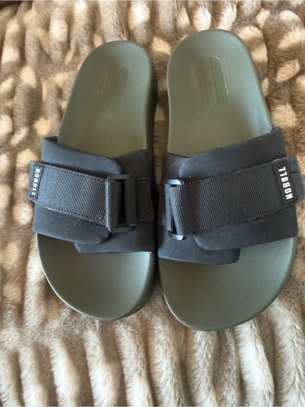 NOBULL Olive Green Footbed with Black Adjustable Strap Slide Sandals